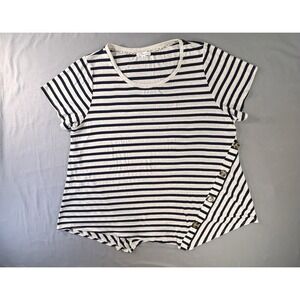 89th & Madison Women's 2X Asymmetrical Buttons Striped Shirt Summer‎ Vacation